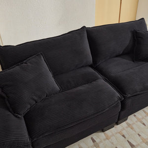 English Elm Corduroy Stylish Sleeper Sofa Loveseat with Dual-Layer Cushions & Two Support Pillows, Sturdy Frame Black W676P184130