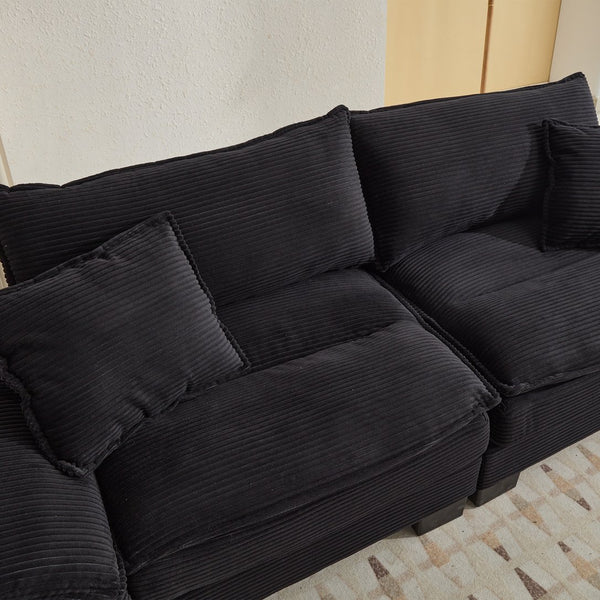 English Elm Corduroy Stylish Sleeper Sofa Loveseat with Dual-Layer Cushions & Two Support Pillows, Sturdy Frame Black W676P184130