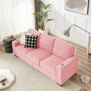 English Elm 83.86"Snowfleece Luxurious 3-Seater Sofa with High-Density Sponge & Spring Support, Cozy Velvet Pink W1359P215067