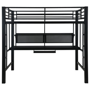 English Elm Ranier Black Metal Full Loft Bed with Built-In Workstation, Industrial Space-Saving Design, 71.75" H B062S00839