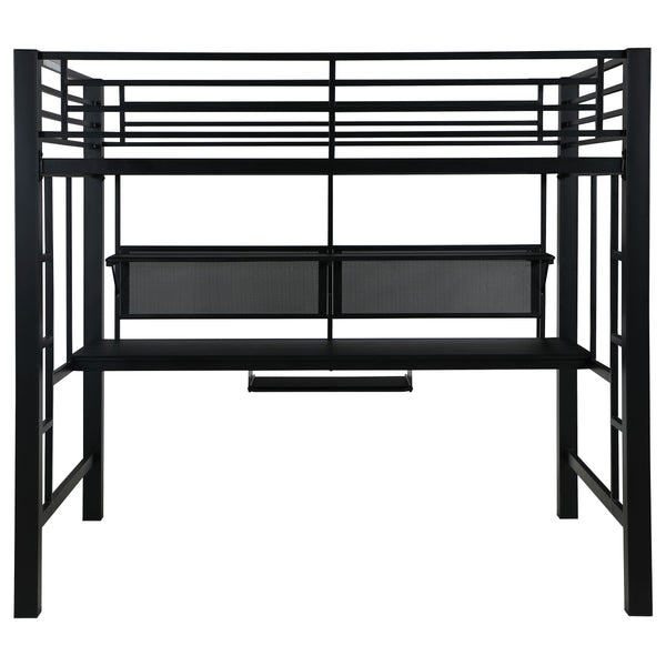 English Elm Ranier Black Metal Full Loft Bed with Built-In Workstation, Industrial Space-Saving Design, 71.75" H B062S00839