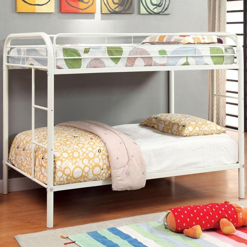 English Elm Full Metal Twin-Over-Twin Bunk Bed White Finish — Sturdy Steel Frame, Dual Ladders, Safety Rails, Space-Saving Design B2741P353765