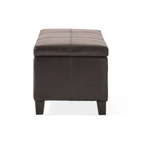 English Elm Upholstered Pu Leather Storage Ottoman with Solid Wood Legs Hinged Lid Bench Seat Brown N757P414088O