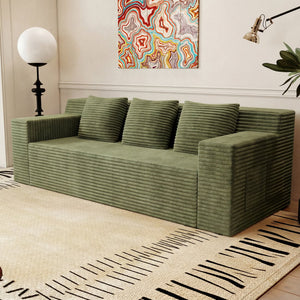 English Elm 71" Corduroy Tufted Loveseat with Deep Seat and Curved Back for Compact Living Spaces Antique Green W5571P440912
