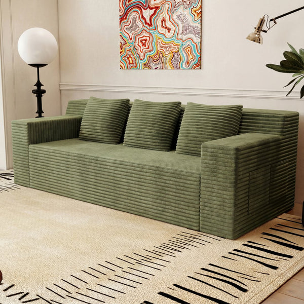 English Elm 71" Corduroy Tufted Loveseat with Deep Seat and Curved Back for Compact Living Spaces Antique Green W5571P440912