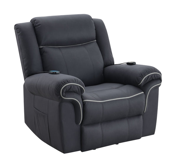 English Elm Domana Dark Blue Polished Microfiber Power Recliner with Lift, Heat & Massage — Luxury Supportive Comfort B2726P242436