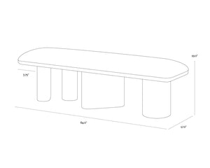 Sunpan HIRO Bench - Sculptural Light Oak Design with Geralt Linen Cushion for Modern Interiors, 64" W 112354