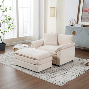 English Elm 44.5" Oversized Club Chair with Ottoman Chenille Upholstered Solid Wood Reading Seat Beige W3244S00008