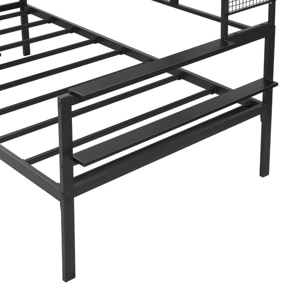 English Elm Twin Metal Daybed With Movable Desk, Shelves, Clothes Hanger & Industrial Design For Small Spaces N737P199195B-GIGA
