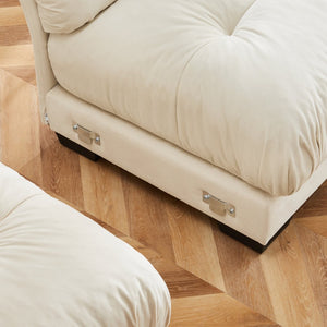 English Elm Over Size Modern Two-Seater Sofa With Ottoman - Luxurious Velvet, Bolster Armrests, Cream Comfort W714S01069-GIGA