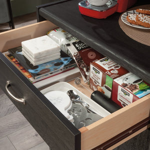 English Elm Microwave/Kitchen Cart Black finish with Drawer, Cord Management, Adjustable Shelf & Casters for Small Spaces B356P402799