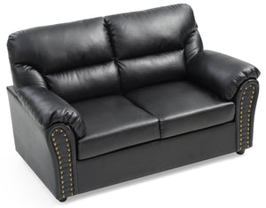 English Elm Chic Black PU Padded Loveseat 36"H x 60"W x 34"D — Sleek Modern Two-Seater with Padded Arms, Fast Assembly B078108147