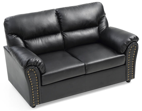 English Elm Chic Black PU Padded Loveseat 36"H x 60"W x 34"D — Sleek Modern Two-Seater with Padded Arms, Fast Assembly B078108147