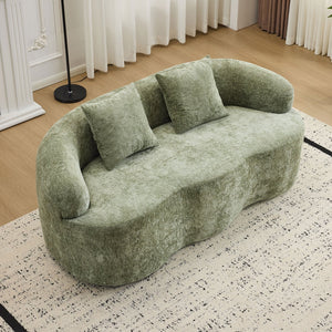 English Elm Green Curved Loveseat Sofa with Round Armrest, Foam & Spring Comfort, 2 Pillows, No Assembly, Compact W3612P348746