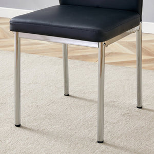 English Elm Table 5-Piece Set: 38.6" Round Tempered Glass Dining Table With 4 Black Pu Chairs & Silver Legs W1151S03814-GIGA