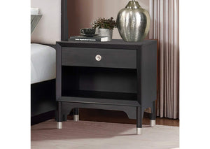 English Elm Mid-century Modern Nightstand Matte Black Acacia Wood Usb Charging Tapered Legs Bedroom B2741P433341