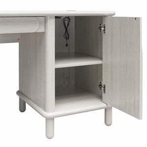 English Elm Selena Whitewashed Wood Veneer Executive Desk with Wireless Charging and Pedestal Storage B2733S00021