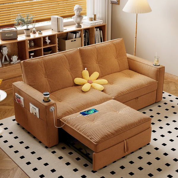 English Elm W3820s00010 Corduroy Sleeper Sofa Pull Out Guest Bed for Studio Apartments and Small Spaces Orange W3820S00030