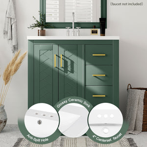 English Elm 30'' Bathroom Vanity - Retro Style With Ceramic Sink, Soft-Closing Doors & Ample Storage Space N710P191947F