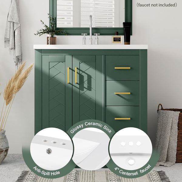 English Elm 30'' Bathroom Vanity - Retro Style With Ceramic Sink, Soft-Closing Doors & Ample Storage Space N710P191947F