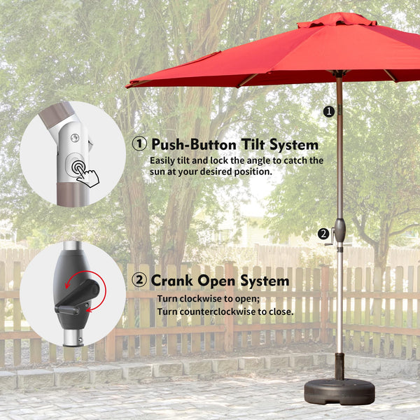 English Elm 9FT Patio Umbrella with Crank & Tilt, 180G UV‑Resistant Waterproof Canopy, Wind‑Vent, 8 Ribs Brick red W1859P195946