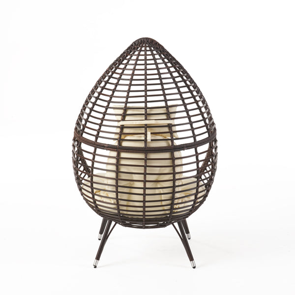 English Elm Christopher Knight Home® - CUTTER Teardrop Wicker Patio Chair with Water‑Resistant Beige Cushion, Metal Resin Frame, Plush Comfort 55787.00MBRN
