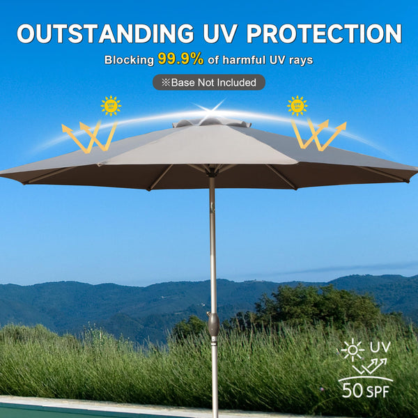 English Elm 9FT Patio Umbrella with Crank & Tilt, 180G UV‑Resistant Waterproof Canopy, Wind‑Vent, 8 Ribs Gray W1859P195948