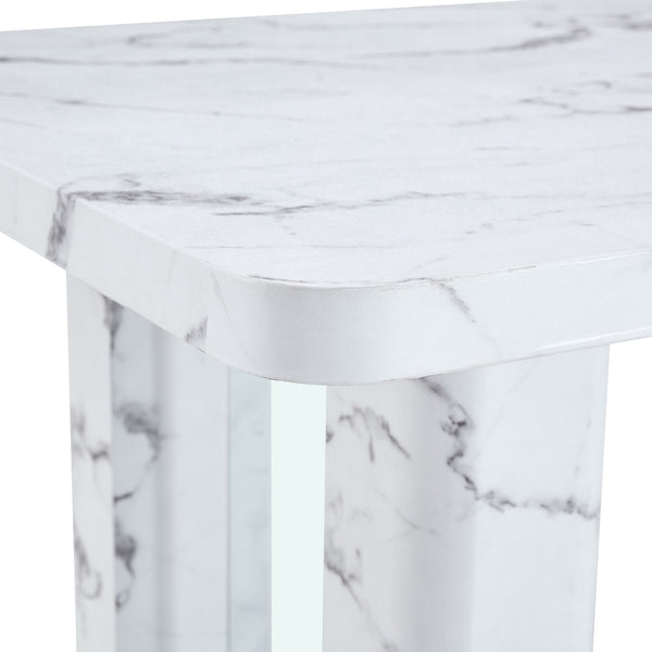 English Elm 64.5×35.4 Marble Pattern Glass Base Dining Table Seats 8 Modern Nordic Style W2827S00031
