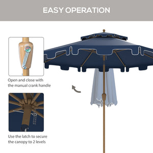 English Elm Outsunny 9' Double-Top Patio Umbrella With Crank & Tilt - Stylish Outdoor Market Shade For Summer Fun W2225P217594-GIGA