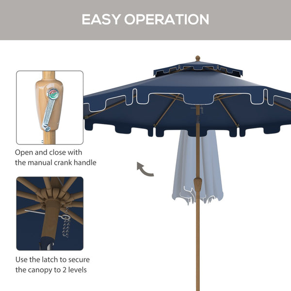 English Elm Outsunny 9' Double-Top Patio Umbrella With Crank & Tilt - Stylish Outdoor Market Shade For Summer Fun W2225P217594-GIGA