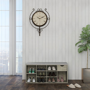 English Elm Storage Bench with Cushion, 10-Compartment Shoe Organizer, Drawer & 3-Tier Space for Entryway Use W3151P288934