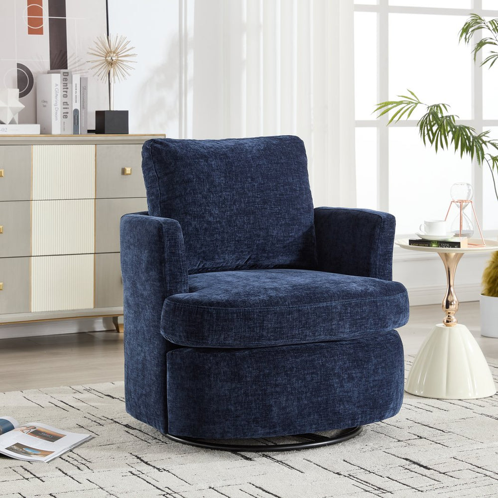 English Elm swivel Chenille Upholstered Office Chair with Metal Turntable, Breathable Durable Wood Frame for Comfort and Style Blue W2120P322757