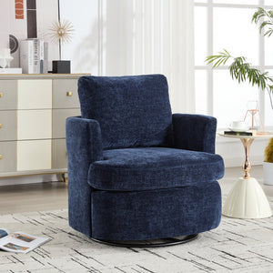 English Elm swivel Chenille Upholstered Office Chair with Metal Turntable, Breathable Durable Wood Frame for Comfort and Style Blue W2120P322757