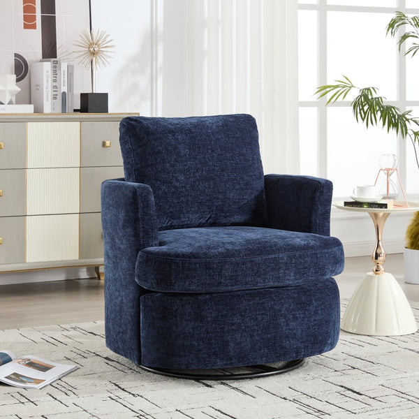 English Elm swivel Chenille Upholstered Office Chair with Metal Turntable, Breathable Durable Wood Frame for Comfort and Style Blue W2120P322757