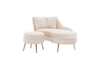 English Elm 58'' Chenille Chaise Lounge with Footstool Pocket Spring Comfort for Bedroom Living Room Beige W2363S00087