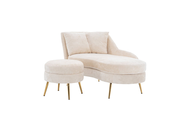 English Elm 58'' Chenille Chaise Lounge with Footstool Pocket Spring Comfort for Bedroom Living Room Beige W2363S00087