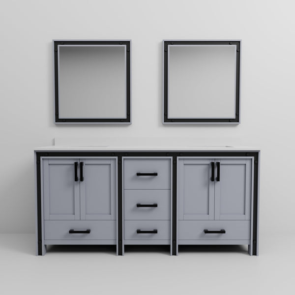 English Elm Dark Grey Double Bath Vanity 72" W With Cultured Marble Top & Soft-Close Drawers, 30" Mirrors Included B2731S00937