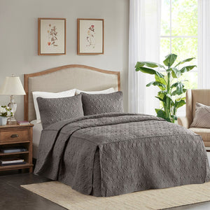 English Elm 3 Piece Madison Park Quebec Quilted Bedspread Set Dark Grey Queen – Pleated Split Corners, Antimicrobial Protection, 24" Drop Elegance B03597559