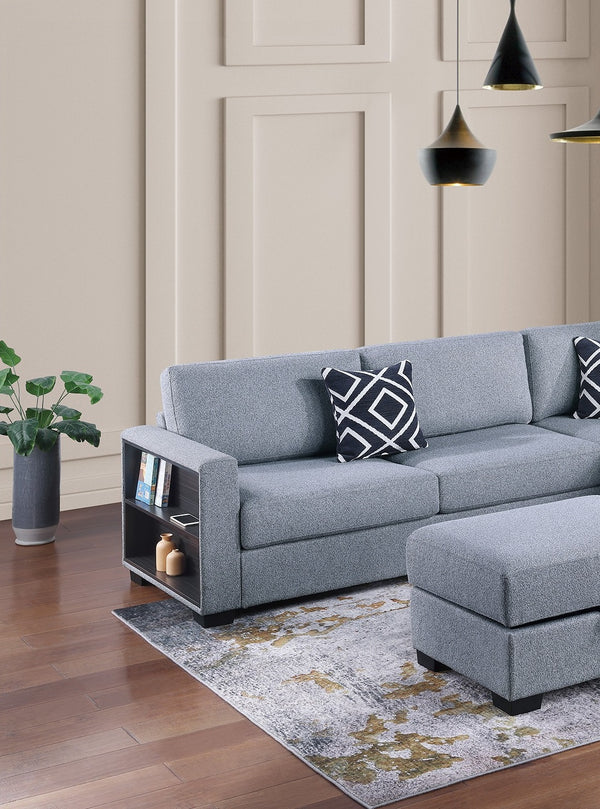 English Elm 3-Piece Boucle Sectional Sofa with Reversible Chaise, Built-In Shelf & Storage Ottoman for Living Rooms Gray 34 L x 26 W x 45 H B011S01777