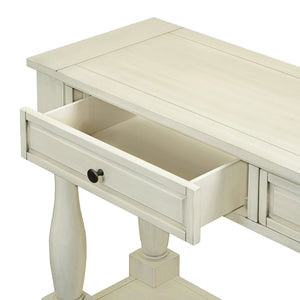 English Elm Trexm Distressed Entryway Console Table Three Drawers Open Shelf Mediterranean Wood Antique White N715P372052K