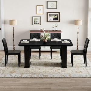 English Elm Table And Chair Set - Modern Black Wood Dining Table With Ergonomic Pu Leather Chairs For Comfort W1151S04311-GIGA