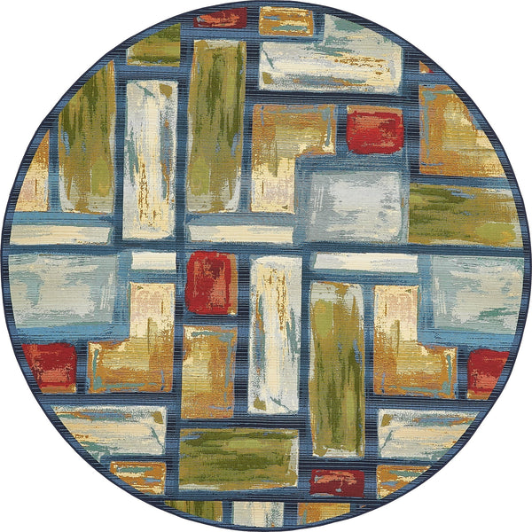 Unique Loom Outdoor Modern Cubed Machine Made Geometric Rug Multi, Blue/Gold/Green/Navy Blue/Orange/Red 8' 0" x 8' 0"