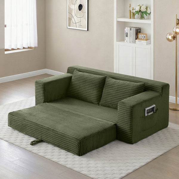 English Elm Memory Foam Cloud Loveseat with Pull-Out Bed, Convertible Floor Sofa Bed for Small Spaces and Guests Green W2677P395126