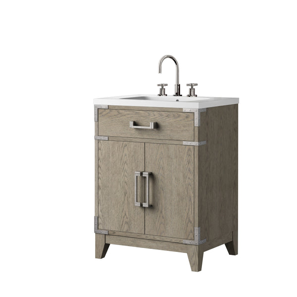 English Elm Grey Oak Single-Sink Vanity With Acrylic Top & Chrome Faucet - Stylish Space-Saver For Small Bathrooms B2731P259747