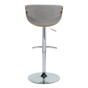 English Elm Curvo Adjustable Barstool Set Of 2 - Mid-Century Modern Swivel Stools With Chrome, Walnut & Grey Fabric B202S00807