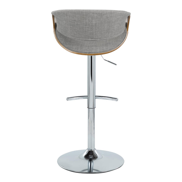 English Elm Curvo Adjustable Barstool Set Of 2 - Mid-Century Modern Swivel Stools With Chrome, Walnut & Grey Fabric B202S00807