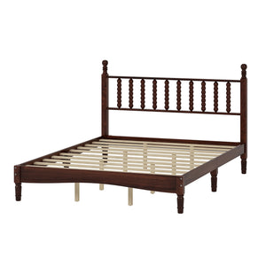English Elm Queen Wood Platform Bed with Gourd-Shaped Headboard, Retro-Inspired Solid Frame, Slat Support, Sturdy Elegance Walnut 64.8 L x 17.5 W x 9.5 H N733P206242D