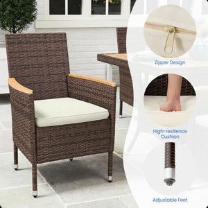 English Elm 4-piece Outdoor Pe Rattan Dining Armchair Set with Cushions for Patio Deck Brown B082P455160