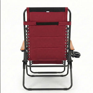 English Elm Oversized Zero Gravity Patio Recliner with Mesh Seat Wood Arms and Cup Holder W5159P445931