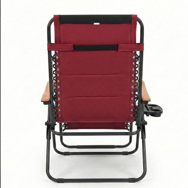 English Elm Oversized Zero Gravity Patio Recliner with Mesh Seat Wood Arms and Cup Holder W5159P445931